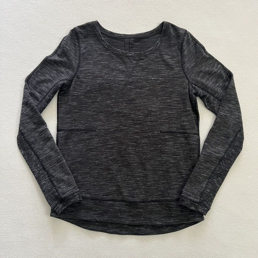 Lululemon Heathered Marled Black Exhalation Pullover II Sweatshirt Pocket Top 6